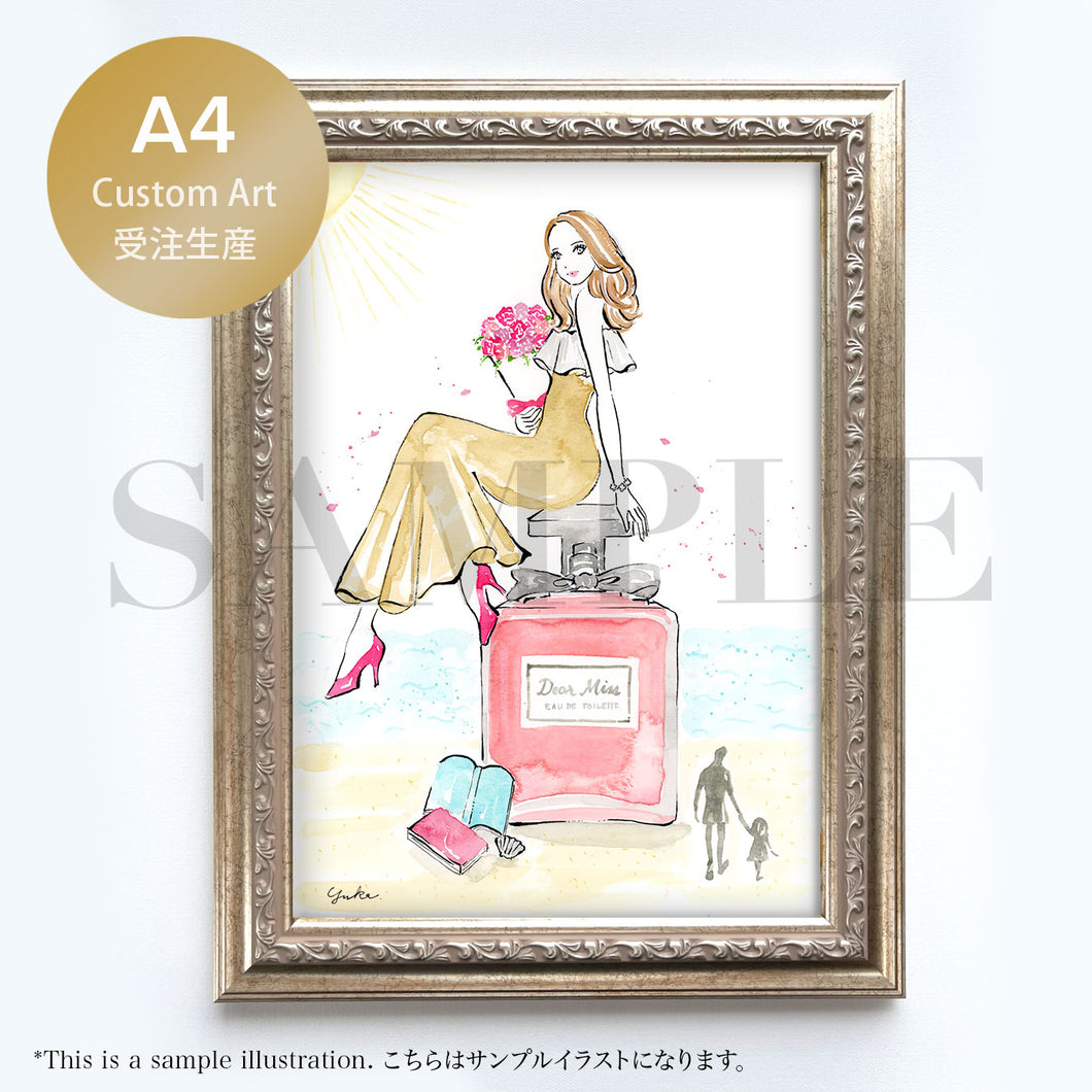A4 Original Custom Illustration with Gold Frame
